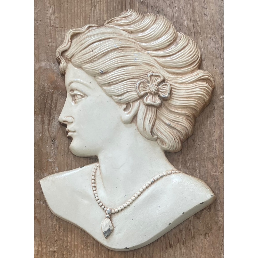 Vintage Sexton 1968 Cast Metal Lady Profile Wall Plaque Cameo Victorian Cream